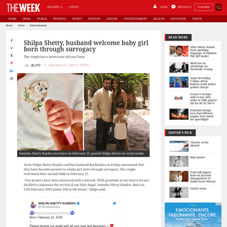 Shilpa Shetty, husband welcome baby girl born through surrogacy - The Week