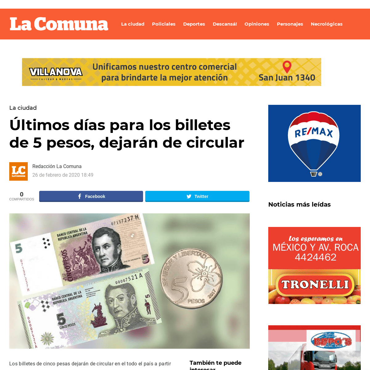 A complete backup of lacomuna.com.ar/la_ciudad/ultimos-dias-para-los-billetes-de-5-pesos-dejaran-de-circular/35426/