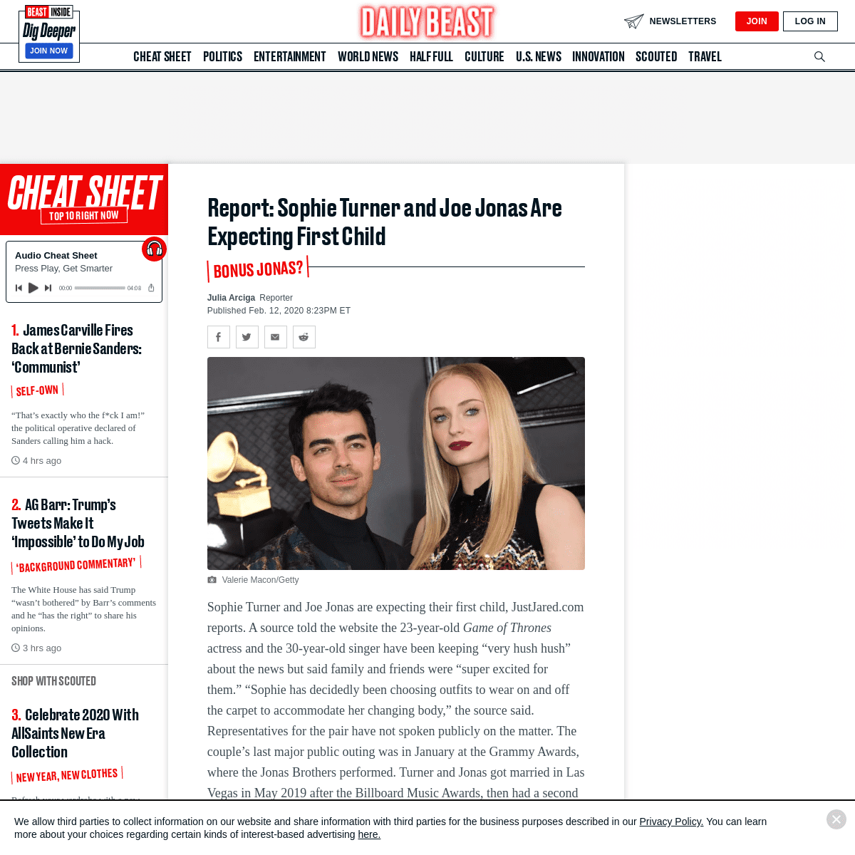 A complete backup of www.thedailybeast.com/sophie-turner-and-joe-jonas-are-reportedly-expecting-first-child
