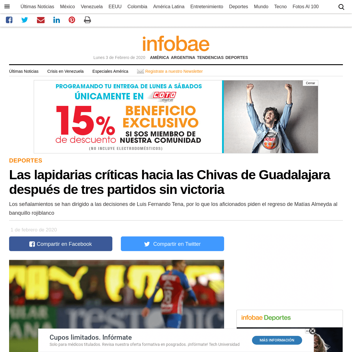 A complete backup of www.infobae.com/america/deportes/2020/02/01/las-lapidarias-criticas-hacia-las-chivas-de-guadalajara-despues