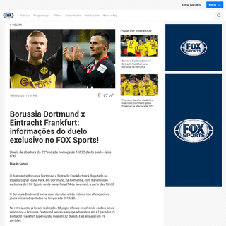 Borussia Dortmund x Eintracht Frankfurt- informaÃ§Ãµes do duelo exclusivo no FOX Sports! - Duelo de abertura da 22Â° rodada come