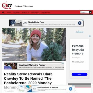 A complete backup of www.tvshowsace.com/2020/02/29/reality-steve-reveals-clare-crawley-to-be-named-the-bachelorette-2020-monday-