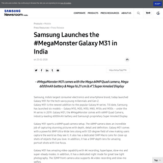 A complete backup of news.samsung.com/in/samsung-launches-the-megamonster-galaxy-m31-in-india