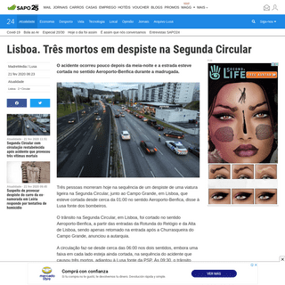 Lisboa. TrÃªs mortos em despiste na Segunda Circular - Atualidade - SAPO 24