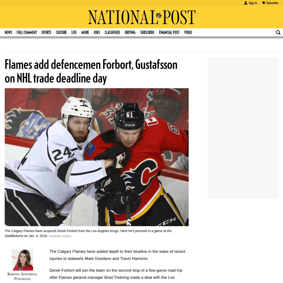 A complete backup of nationalpost.com/sports/hockey/nhl/calgary-flames/flames-add-defencemen-gustafsson-forbort-on-nhl-trade-dea