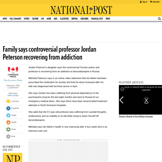 A complete backup of nationalpost.com/pmn/news-pmn/canada-news-pmn/family-says-controversial-professor-jordan-peterson-recoverin