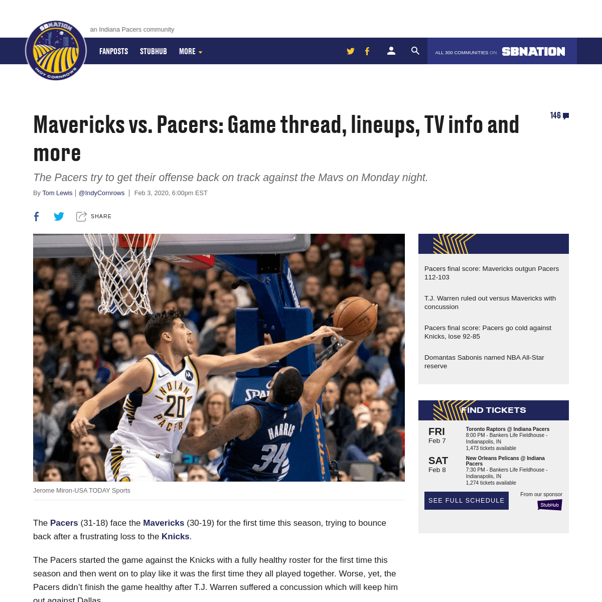 A complete backup of www.indycornrows.com/2020/2/3/21120001/mavericks-vs-pacers-game-thread-lineups-tv-info-and-more-oladipo-luk