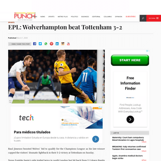 A complete backup of punchng.com/epl-wolverhampton-beat-tottenham-3-2/