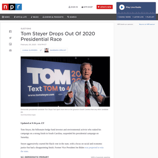 A complete backup of www.npr.org/2020/02/29/801952931/tom-steyer-to-drop-out-of-2020-presidential-race
