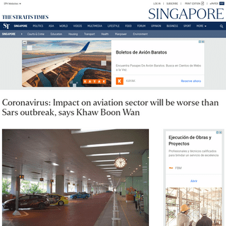 Coronavirus- Impact on aviation sector will be worse than Sars outbreak, says Khaw Boon Wan, Singapore News & Top Stories - The 