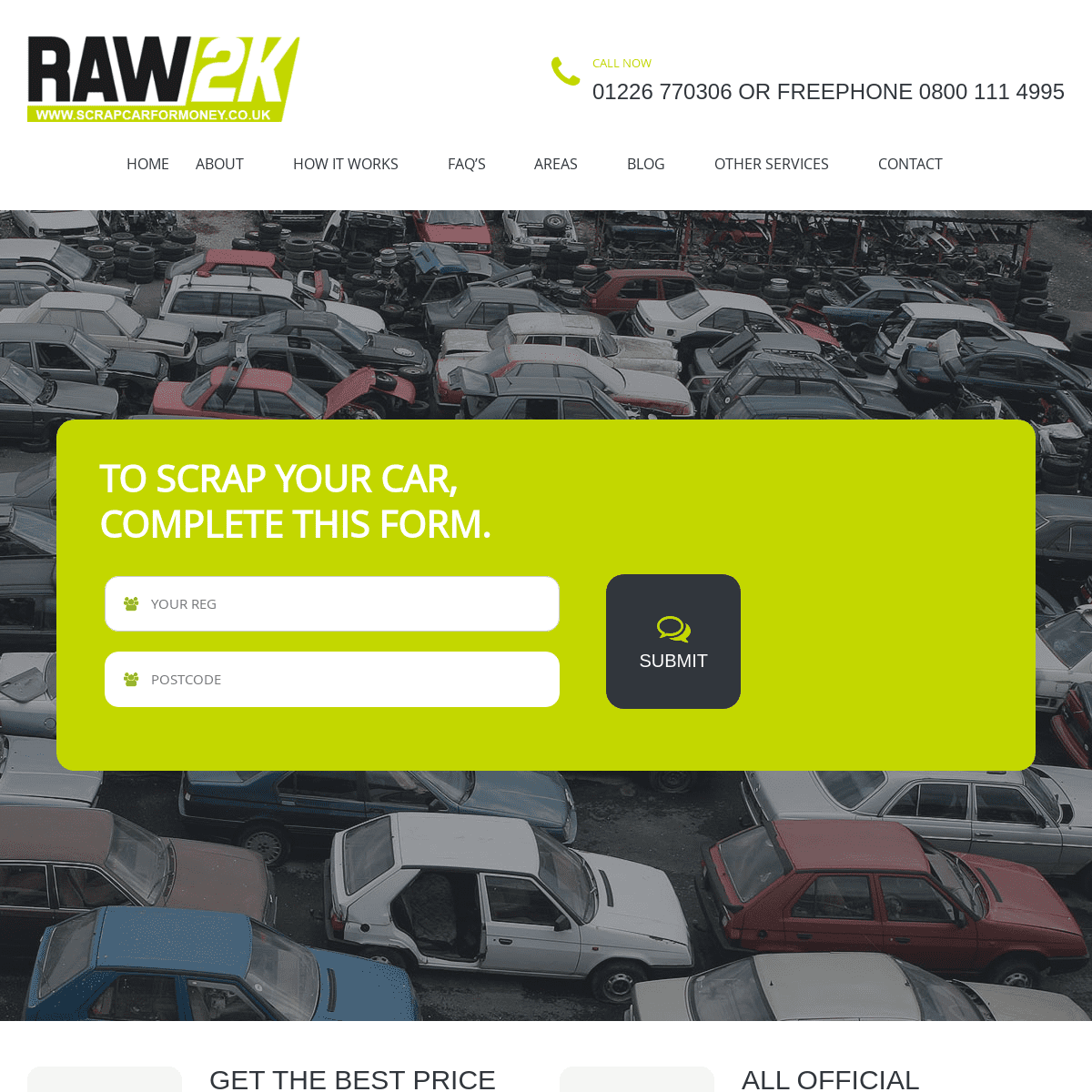 Scrap your car, cash paid, free collection and disposal.
