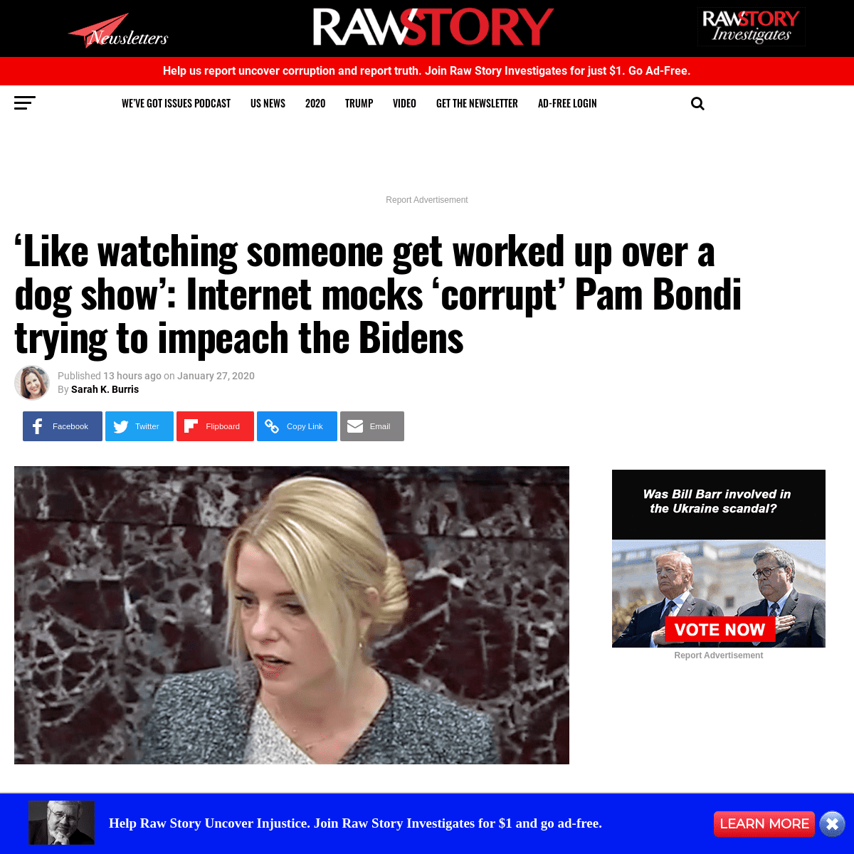 â€˜Like watching someone get worked up over a dog showâ€™- Internet mocks â€˜corruptâ€™ Pam Bondi trying to impeach the Bidens â