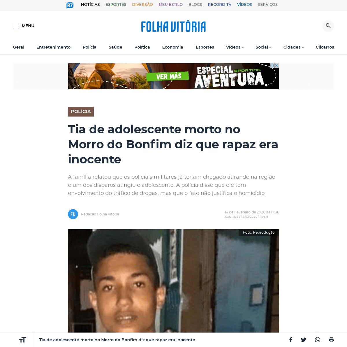 A complete backup of www.folhavitoria.com.br/policia/noticia/02/2020/tia-de-adolescente-morto-no-morro-do-bonfim-diz-que-rapaz-e