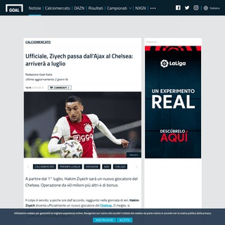 Ufficiale, Ziyech passa dall'Ajax al Chelsea- arriverÃ  a luglio - Goal.com
