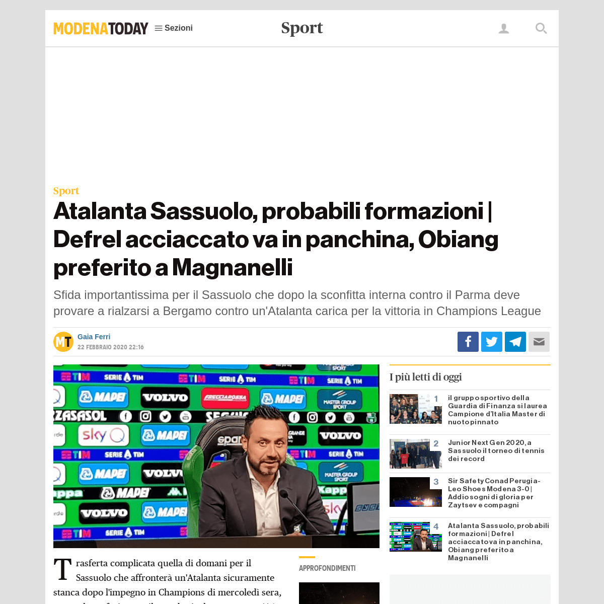 A complete backup of www.modenatoday.it/sport/probabili-formazioni-atalanta-sassuolo-23-febbraio-2020.html