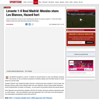 LaLiga Levante 1-0 Real Madrid - Hazard injured - Sportstar