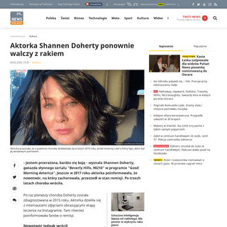 Aktorka Shannen Doherty ponownie walczy z rakiem - Polsat News