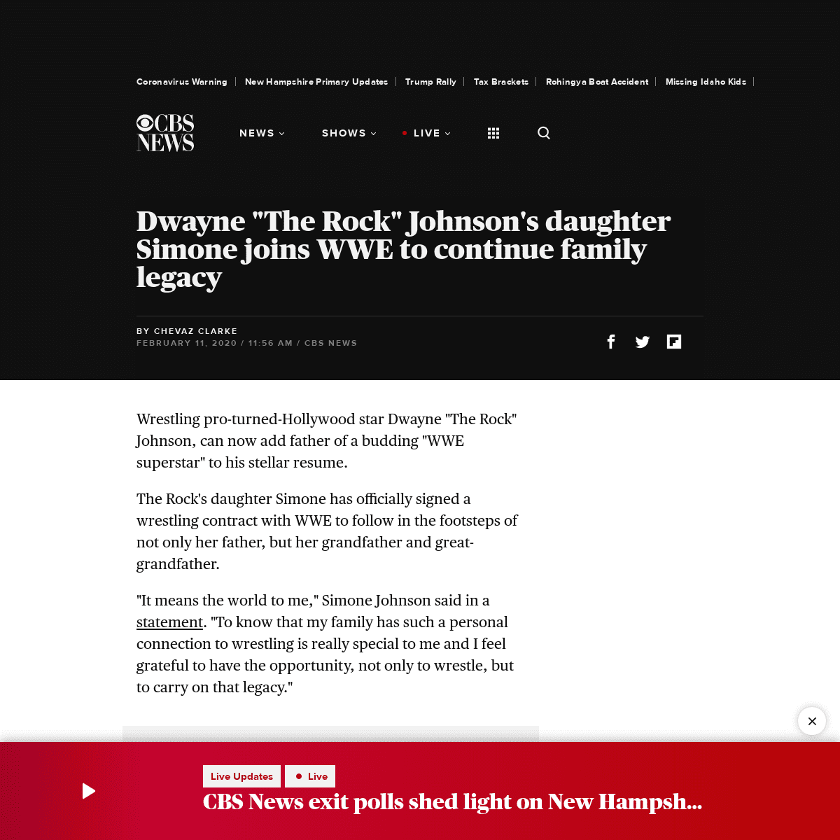 A complete backup of www.cbsnews.com/news/the-rock-dwayne-johnson-daughter-simone-joins-wwe-family-legacy-fourth-generation-rock