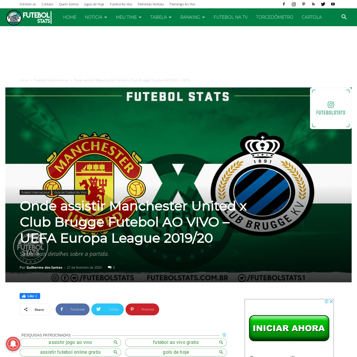 Onde assistir Manchester United x Club Brugge Futebol AO VIVO â€“ UEFA Europa League 2019-20 - Futebol Stats