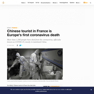 Chinese tourist in France is Europe's first coronavirus death - France News - Al Jazeera