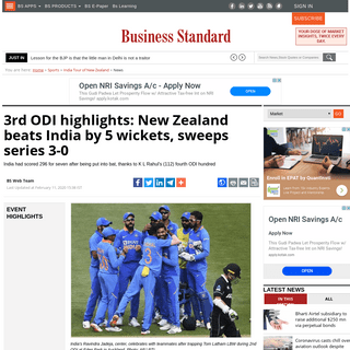 3rd ODI highlights- New Zealand beats India by 5 wickets, sweeps series 3-0 - Business Standard News