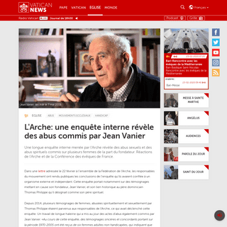 L'Arche- une enquÃªte interne rÃ©vÃ¨le des abus commis par Jean Vanier - Vatican News