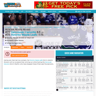 A complete backup of winnersandwhiners.com/games/nhl/2-29-2020/vancouver-canucks-vs-toronto-maple-leafs-prediction-4114/