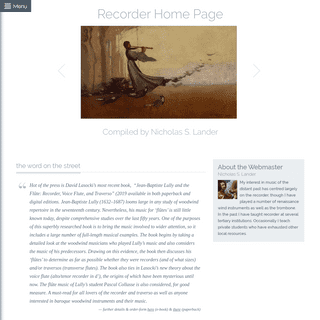 Recorder Home Page - Compiled by Nicholas S Lander