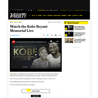 A complete backup of variety.com/2020/music/news/kobe-bryant-memorial-watch-stream-online-live-1203513137/