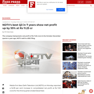 NDTV's best Q3 in 7 years show net profit up by 55- at Rs 11.25 cr