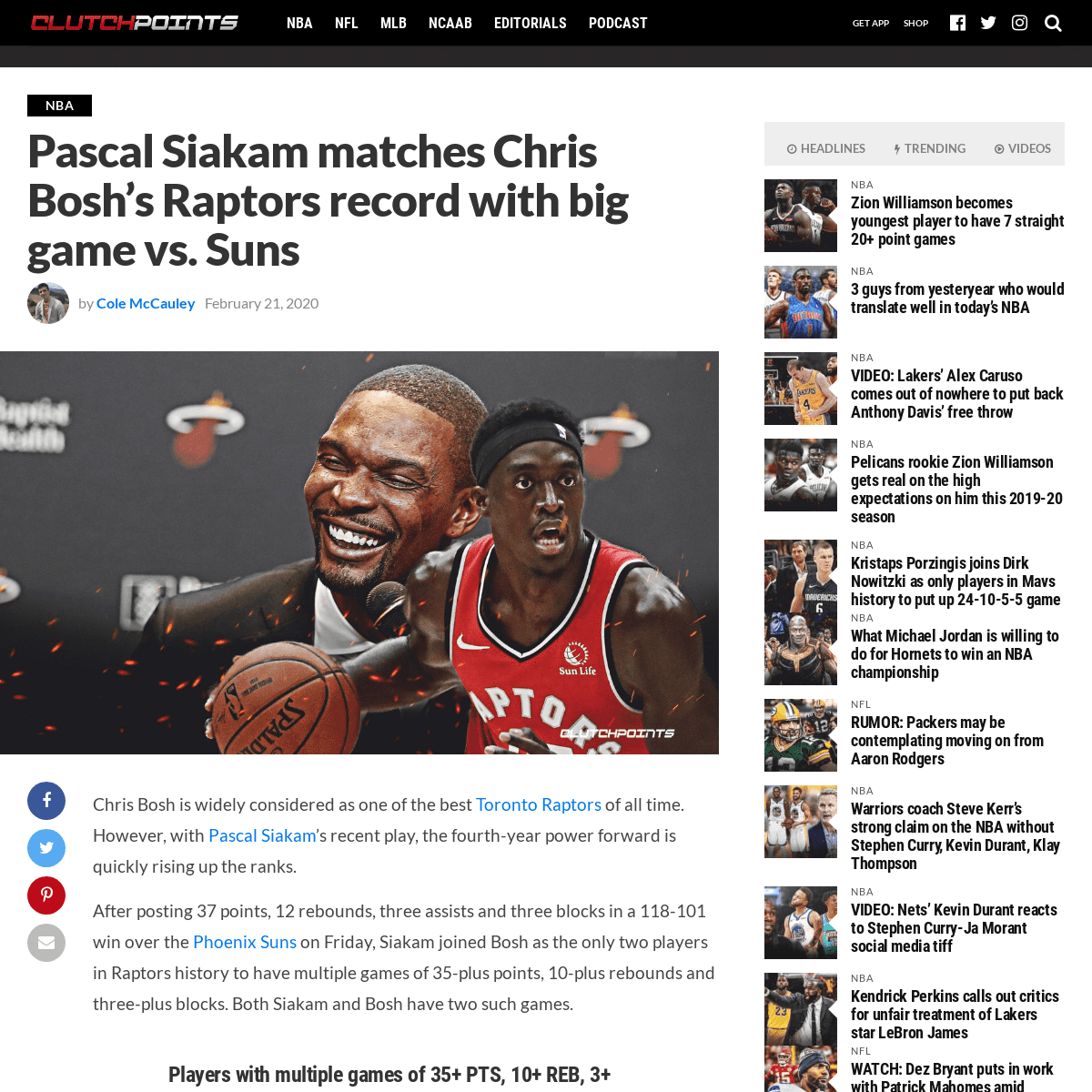 A complete backup of clutchpoints.com/raptors-news-pascal-siakam-matches-chris-boshs-franchise-record-with-big-game-suns/