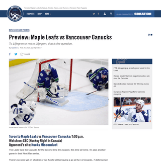 Preview- Maple Leafs vs Vancouver Canucks - Pension Plan Puppets