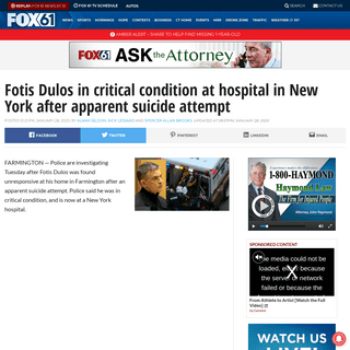 A complete backup of fox61.com/2020/01/28/police-say-fotis-dulos-is-in-critical-condition-attorney-says-he-will-be-treated-in-hy