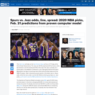A complete backup of www.cbssports.com/nba/news/spurs-vs-jazz-odds-line-spread-2020-nba-picks-feb-21-predictions-from-proven-com