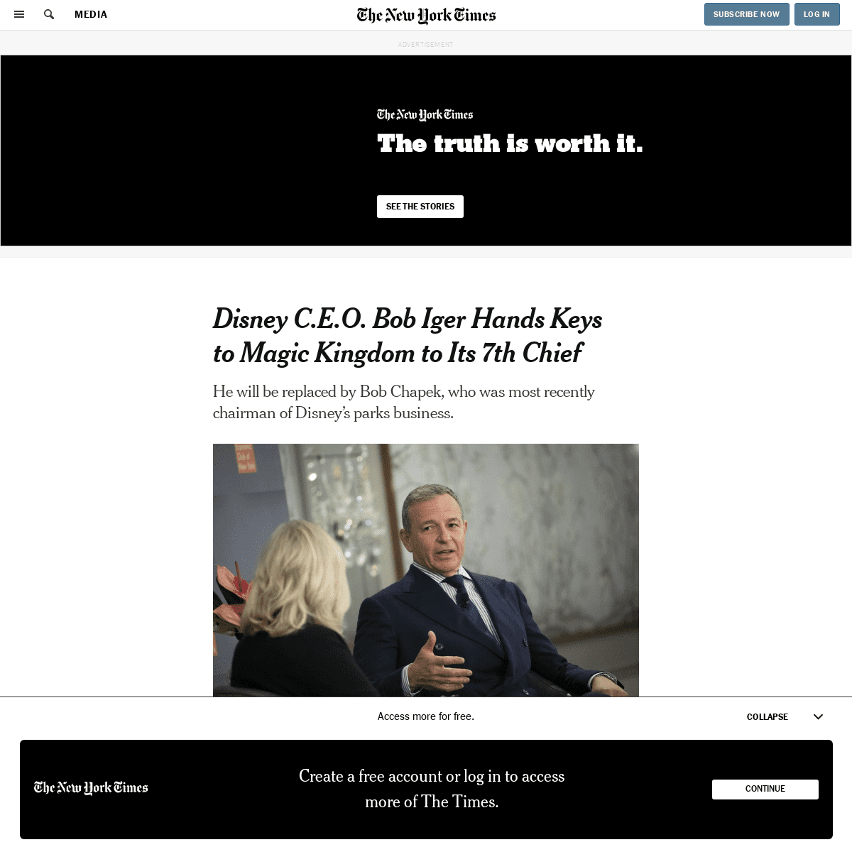 Disney C.E.O. Bob Iger Hands Keys to Magic Kingdom to Its 7th Chief - The New York Times