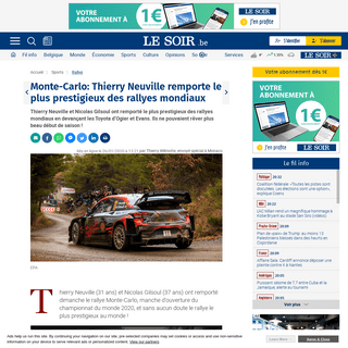 Monte-Carlo- Thierry Neuville remporte le plus prestigieux des rallyes mondiaux - Le Soir