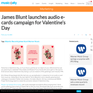 A complete backup of musically.com/2020/02/13/james-blunt-launches-audio-e-cards-campaign-for-valentines-day/