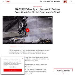 NASCAR's Ryan Newman Hospitalized After Daytona 500 Crash - Time