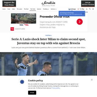 A complete backup of scroll.in/field/953369/serie-a-lazio-shock-inter-milan-to-claim-second-spot-juventus-stay-on-top-with-win-a