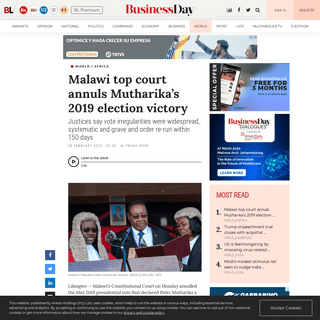 A complete backup of www.businesslive.co.za/bd/world/africa/2020-02-03-malawi-top-court-annuls-mutharikas-2019-election-victory/
