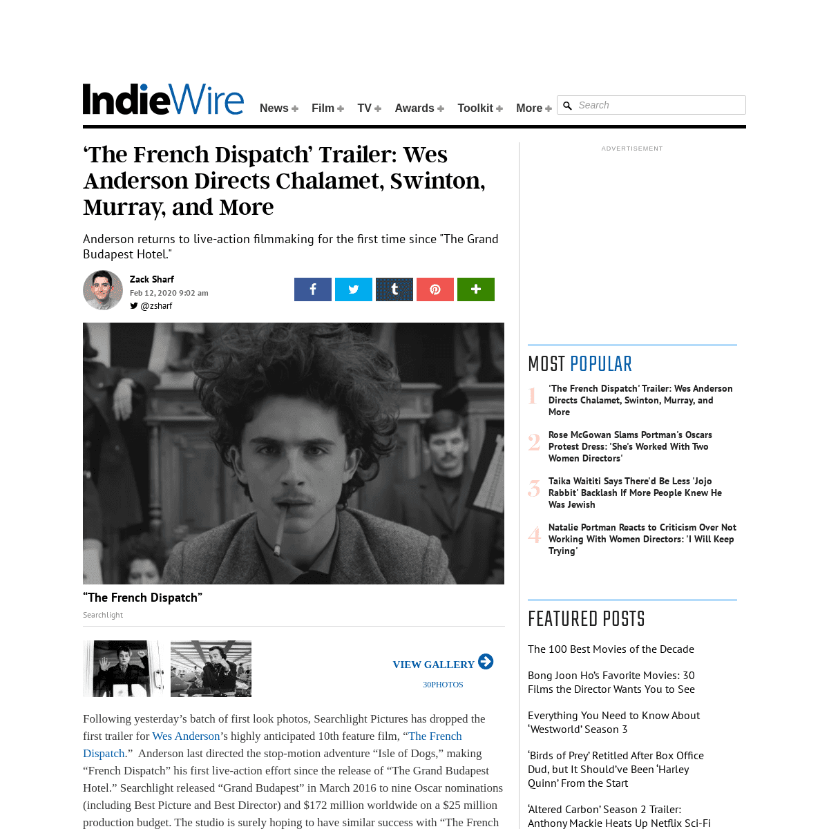A complete backup of www.indiewire.com/2020/02/the-french-dispatch-trailer-wes-anderson-chalamet-1202210769/