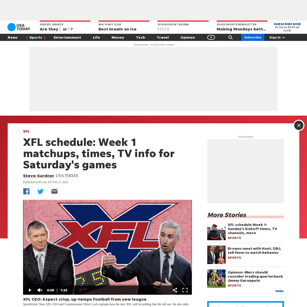 A complete backup of www.usatoday.com/story/sports/xfl/2020/02/08/xfl-schedule-week-1-saturdays-kickoff-times-tv-channels-more/4