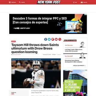 A complete backup of nypost.com/2020/02/11/taysom-hill-throws-down-saints-ultimatum-with-drew-brees-question-looming/