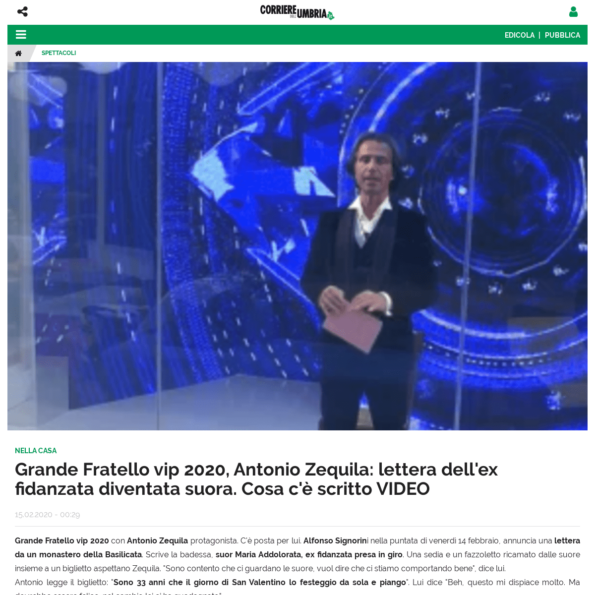 Grande Fratello vip 2020, Antonio Zequila- lettera dell'ex fidanzata diventata suora. Cosa c'Ã¨ scritto VIDEO - Corriere dell'Um