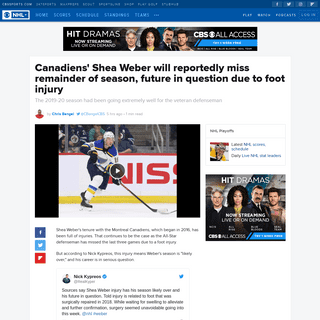 A complete backup of www.cbssports.com/nhl/news/canadiens-shea-weber-will-reportedly-miss-remainder-of-season-future-in-question