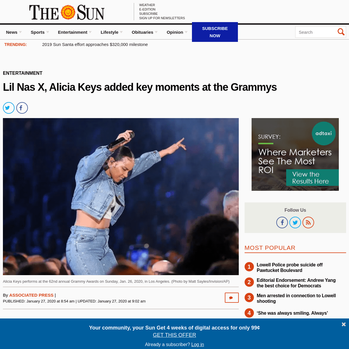 A complete backup of www.lowellsun.com/lil-nas-x-alicia-keys-added-key-moments-at-the-grammys