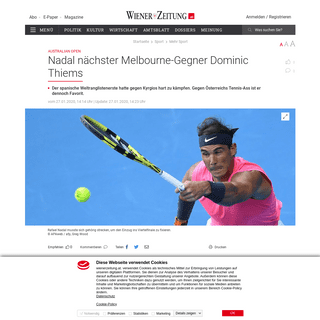 Nadal nÃ¤chster Melbourne-Gegner Dominic Thiems - Wiener Zeitung Online