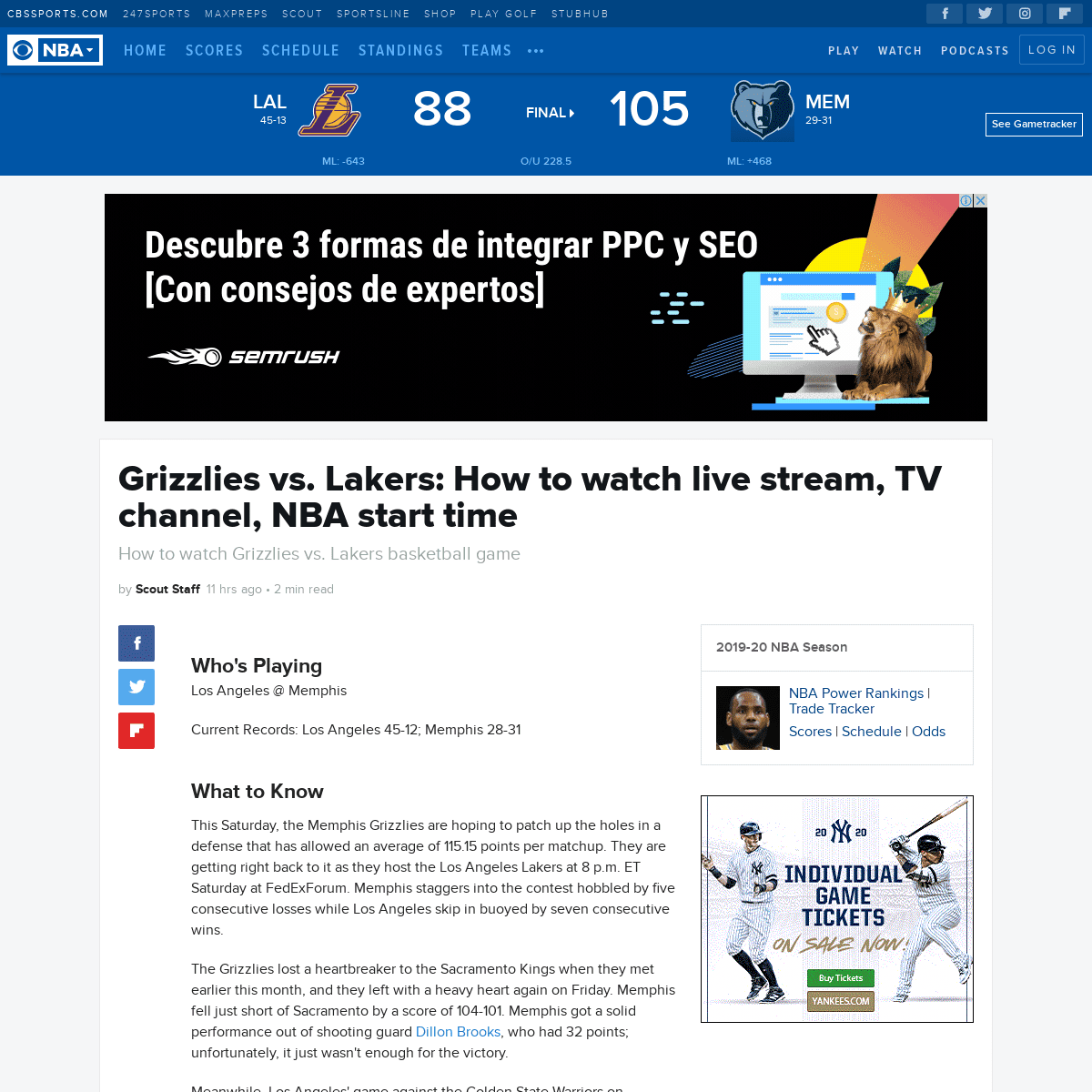 A complete backup of www.cbssports.com/nba/news/grizzlies-vs-lakers-how-to-watch-live-stream-tv-channel-nba-start-time/