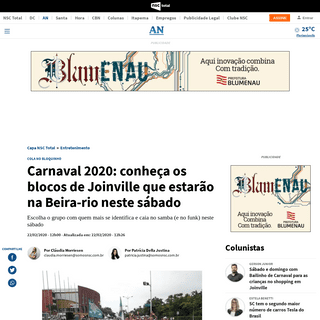 Carnaval 2020- conheÃ§a os blocos de Joinville que estarÃ£o na Beira-rio neste sÃ¡badoÂ  - NSC Total