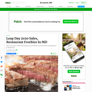 A complete backup of patch.com/maryland/annapolis/leap-day-2020-sales-restaurant-freebies-md